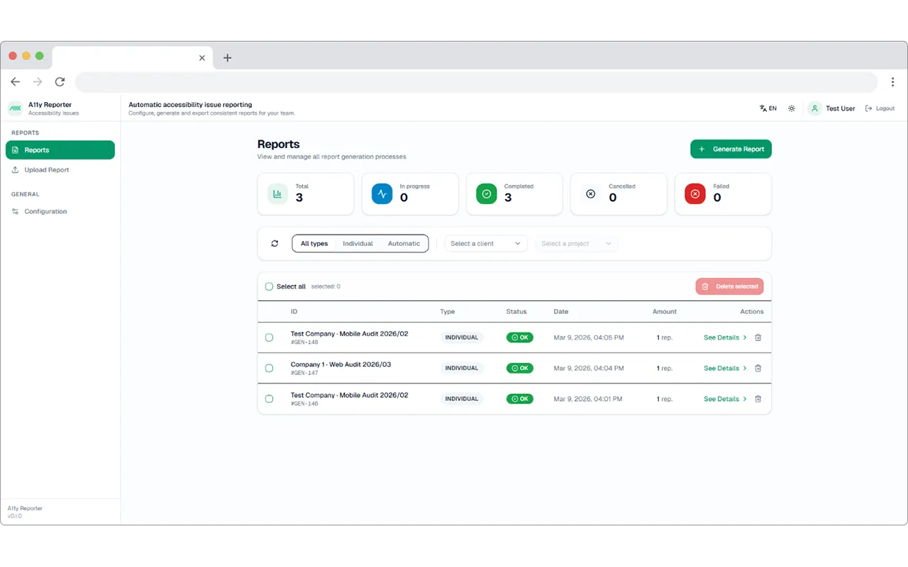 A11yReport interface preview